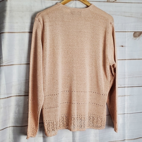 Bice by Sag Harbor Light Pink Crochet Knit V-Neck Button Cardigan Size XL - Picture 6 of 8